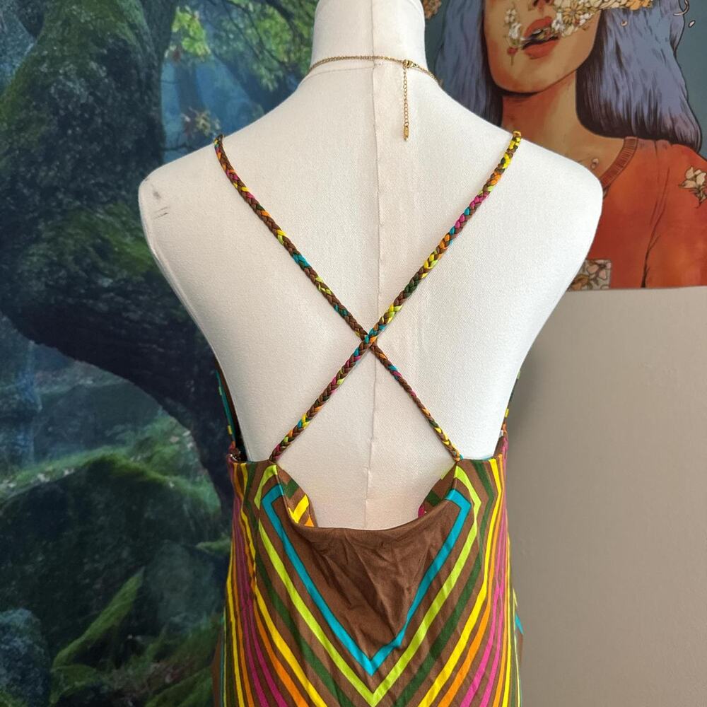 silk maxi dress geometric print summer festival boho - Picture 6 of 8